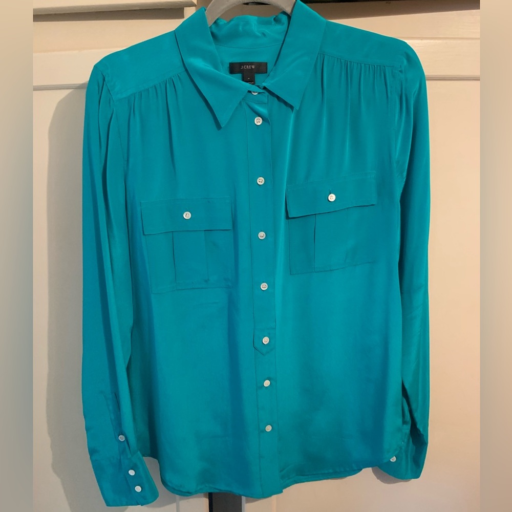 JCREW 100% Silk Teal button up blouse. Like new!